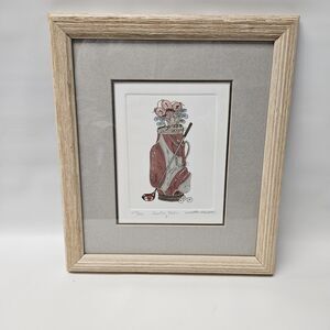 Martha Hinson COUNTRY CLUBS Hand Colored Etching S/N Special Golf Flag Frame Mat